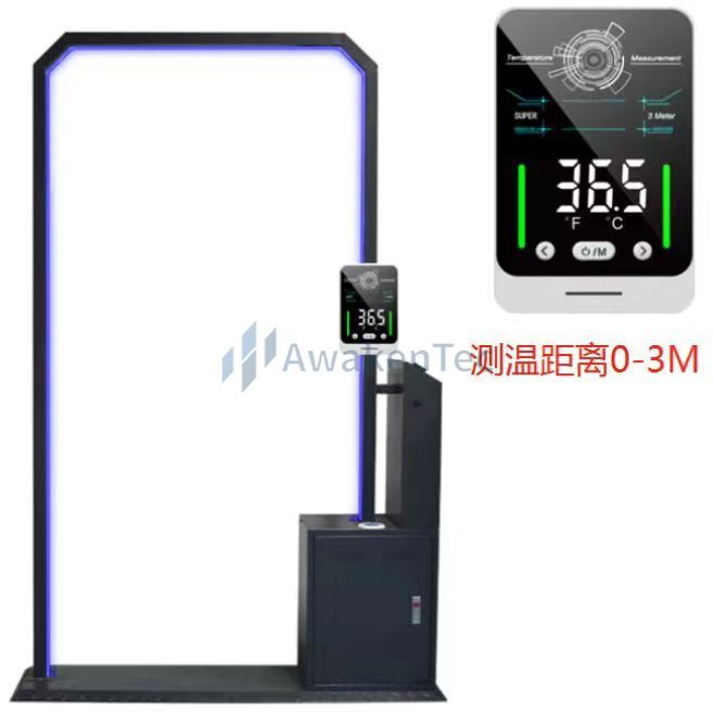 Sonic UV spray disinfection temperature measurement channel door